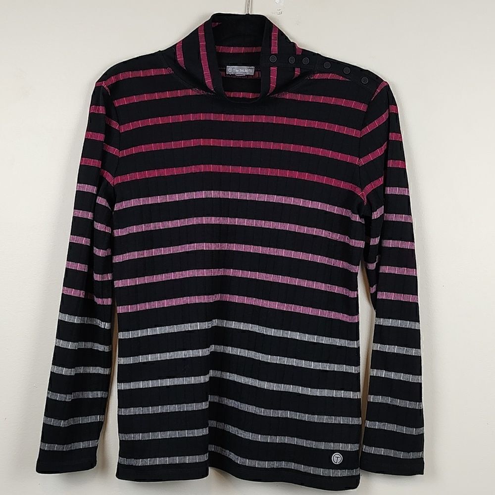 T by Talbot's Pink Ombre Stripe Snap Shoulder Mock Neck Top Size MP